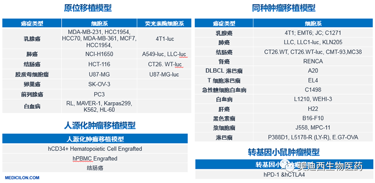ag尊龙登陆入口z6mg原位移植模型、同种肿瘤移植模型、人源化肿瘤移植模型和转基因小鼠肿瘤模型清单