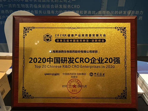 2020中国研发CRO企业20强 ag尊龙登陆入口z6mg