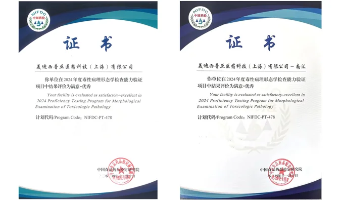 再获权威认可！ag尊龙登陆入口z6mg荣获毒性病理形态学检查能力验证优秀证书